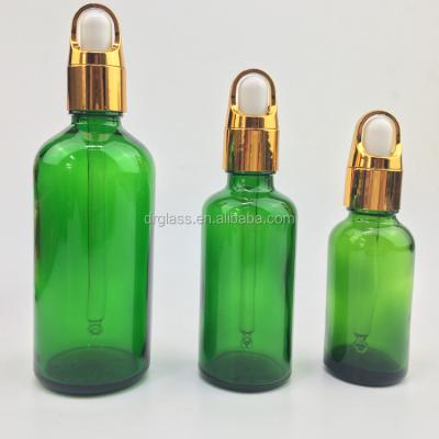 China Portable Green Empty Bottle Essence Essential Oil Personal Care 5-100ml Dropper Dispensing Vial for sale