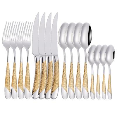 China Sustainable Luxury Custom Logo Stainless Steel Mirror Polish Restaurant Hotel Wedding Flatware Silverware Star Diamond Gold Cutlery Set for sale