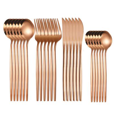 China Sustainable Amazon Hot Sale Portuguese Hotel Wedding Bulk Matte Fork Knife Spoon Flatware Silverware Stainless Steel Rose Gold Cutlery Set for sale