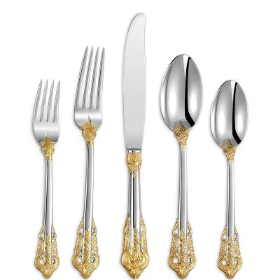 China Sustainable High Quality 304 Stainless steel Royal Spoons Forks Silverware Polishing Bulk Wedding Flatware Luxury Gold Silver Cutlery Set for sale