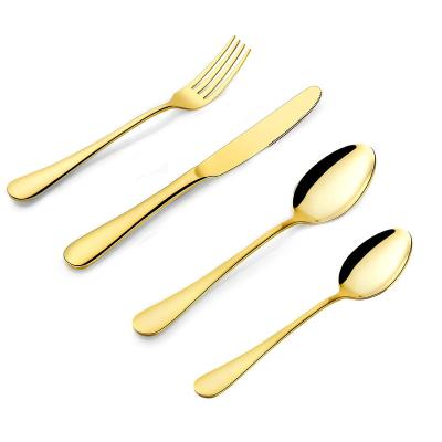 China Sustainable Reusable Stainless Steel  Flatware Sets Bulk Golden Plated Brushed Fork and Spoon Wedding Silverware Set Gold Cutlery for sale