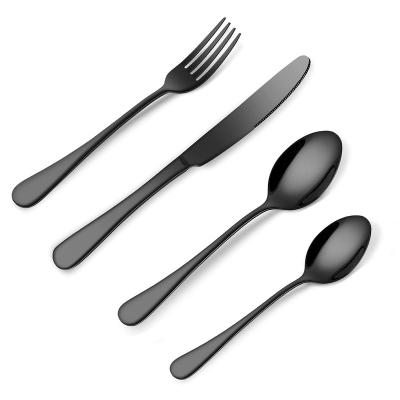 China Sustainable High Quality Wedding Matte Stainless Steel  Flatware Silverware Set Serve 4Pieces Knife Fork and Spoon Black Cutlery Set for sale