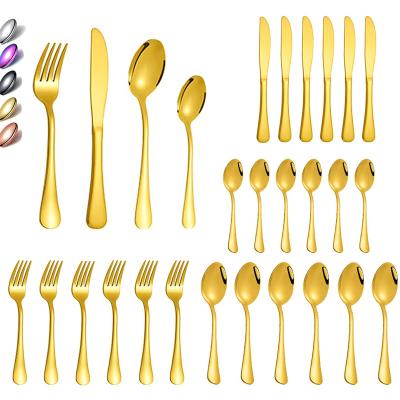 China Sustainable Popular Design Hotel Wedding Fork Knife Spoon Sets Golden Plated Flatware Silverware Bulk Stainless Steel Gold Cutlery Set for sale