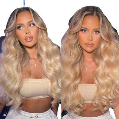 China Japanese Body Wave Ash Blonde Lace Front Wigs Hair Highlight Asylum Elastic Lace Front Synthetic Wig Glueless Long Wavy for sale