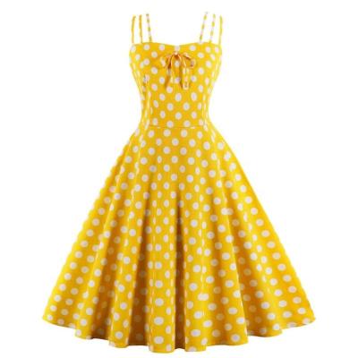 China Lady Plus Size Cool Vintage Summer Breathable Polka Dot Sling Dresses for sale