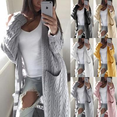 China Breathable Autumn Winter Sweater Long Double-Pocket Full Body Twist Sweater Cardigan for sale