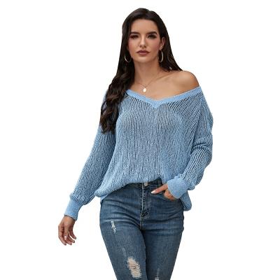 China Breathable Sweaters V-Neck Sweater Women Loose Knit Sweater Women Fall Winter for sale