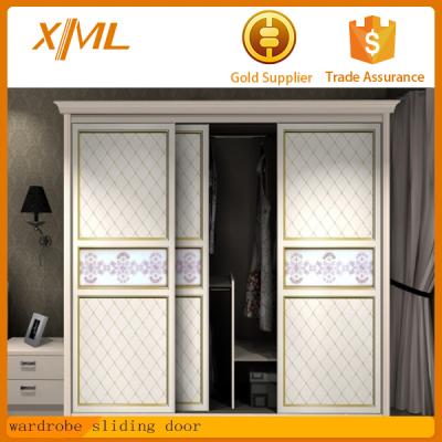 China Wardrobe European Style Soft Leather With Crystal Diamond Sliding Door Wardrobe for sale