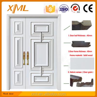 China France design main entrance white leaf double swing door / white villa entrance wood door for sale