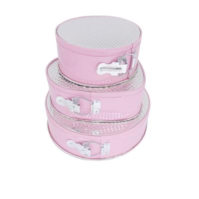 China Sustainable Customized Pink Round Heart Shape Springform Cake Tin Baking Pan Set With Loose Base for sale