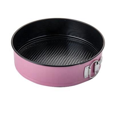 China Metal Round Non Stick Cake Mold Sustainable 26cm Pink With Removable Bottom for sale