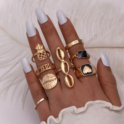 China Hot Selling Vintage Women's Rings Sets 8 PCs /set Shell Heart Rings Fashion Finger Ring Sets for Women for sale