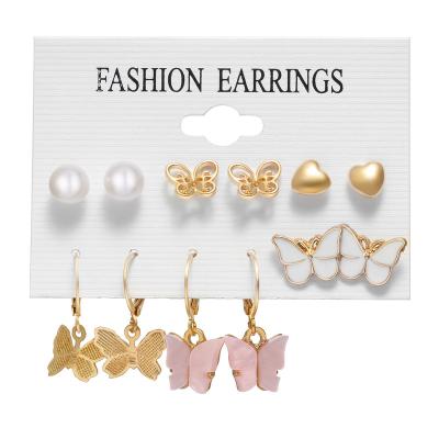 China New Design TRENDY Women Bead Stud Earrings Set Large Acrylic Earrings Shape Butterfly Circle Earrings for sale