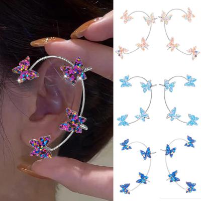 China Fashion Women Ear Clips Ear Hooks Rhinestone Glitter Clip On Earrings Non Pierced Luxury Butterfly Ear Cuff Earrings for sale