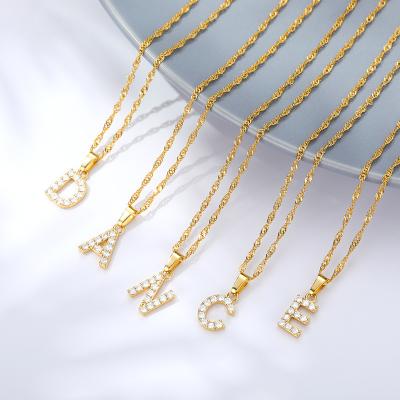 China Hot Sale 26 Letters Rhinestone Necklaces Stainless Steel Water Wave Chain 18k Gold Plated Necklace for sale