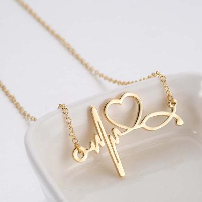 China 2022 New Fashion Women Romantic Clavicle Chain Elegant Heartbeat Gold Plated Stainless Steel Necklace for sale