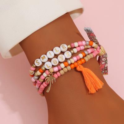 China New Trendy Vintage Women Bracelet Set Hamsa Tassel Charms Bracelet Glass Seed Bead Boho Beaded Bracelets for sale