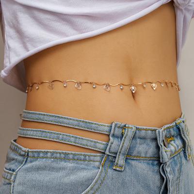 China FASHIONABLE Luxury Sexy Women Body Chains Shape Geometric Rhinestone Heart Belly Jewelry Waist Chain for sale