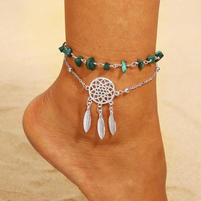 China New Style Vintage Catcher Women Dreamy Anklet Bracelet Irregular Turquoise Beads Anklet With Charms for sale