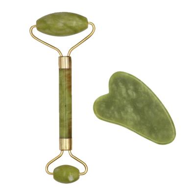 China Green Container Jade Roller Beauty Set Jade Roller Facial Massage Face Lift Gua Sha For Face Massaging Guasha Tools for sale