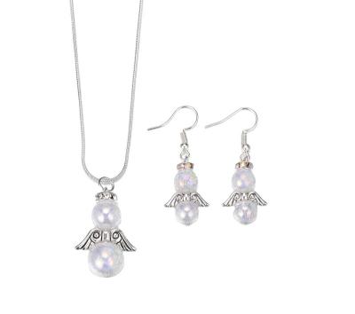 China Romantic Christmas Children Women Earring Necklace Pearl Crystal Angel Fine Jewelry Set for Women and Girls for sale