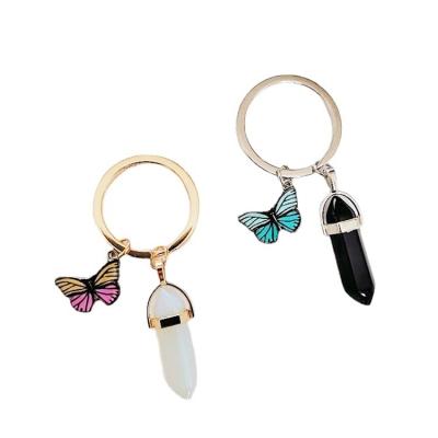 China Hot Metal Crystal Couple Keychains Hexagonal Column Pendant/Gifts Amazon Key Chains Fashion Butterfly Key Chains for sale