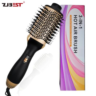 China Led Salon Beauty 3 in 1 Hair Dryer Volumizer Ion Hair Straightening Curling Hot One Step Negative Air Dryer Short and Long Hair Brush for sale