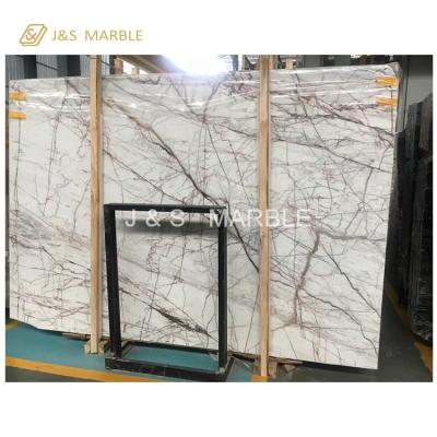 China Italy Imported Competitive Price Beautiful Printing Lilac White Marble Slab With Black Veins 2400up X 1400up for sale