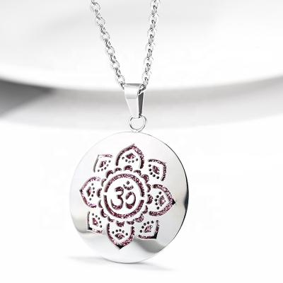 China Nickel free; Unleaded ; Cadmium Free YOGA Stainless Steel Jewelry Cham Pendant 30MM OM Cavity Design Essential Oil Diffuser Necklace for sale