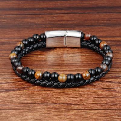 China Nickel free; Unleaded ; Best Cadmium Amazon Men Jewelry Magnetic Clasps Lava Stone Genuine Leather Braided Leather Bracelet Free Shipping for sale