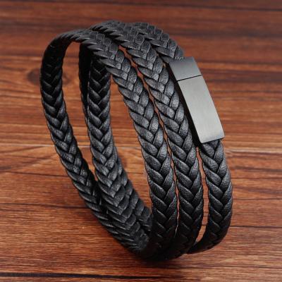 China Nickel free; Unleaded ; Cadmium Magnet Free End Braided Leather 3 Layers Genuine Leather Bracelet Wholesale for sale