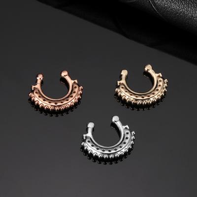 China Non - Allergenic New Style Body Jewelry Indian Brass Piercing Rhinestone Diamond Brass Clip On Nose Ring for sale