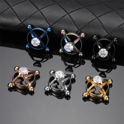 China Non - Allergenic Stainless Steel Screw Around Zircon Nipple Rings Body Jewelry Non Piercing Nipple Ring for sale