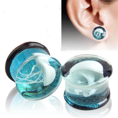 China Lead Free Jellyfish Glass Earring Measures Expander Stretcher Body Jewelry Men Women Ear Plug Flesh Piercing Tunnel for sale