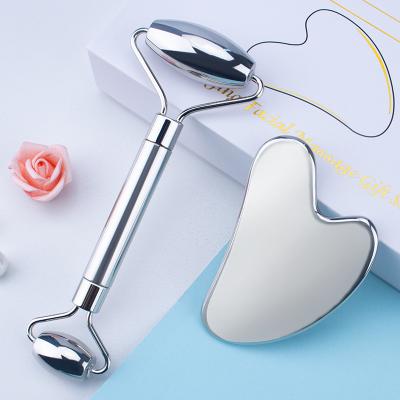 China Gua Sha Stainless Steel Metal Face Massage Tool Roller Gua Sha Massage Set for sale