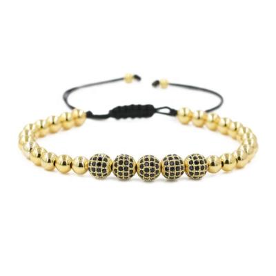 China Fashion Lead Free Mens Jewelry Stainless Steel Bead Black Brass Zircon Ball Custom Men's Bracelet for sale