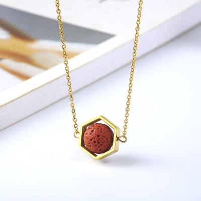 China New Style Lead Free Hexagon Shape Volcanic Stone Lava Rotalable Stainless Steel Essential Oil Diffuser Pendant for sale