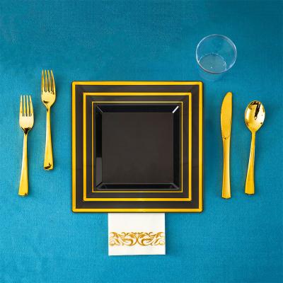 China Hot Sale Disposable Square Black Cheap Gold Disposable Party Wedding Dinnerware Dish for sale