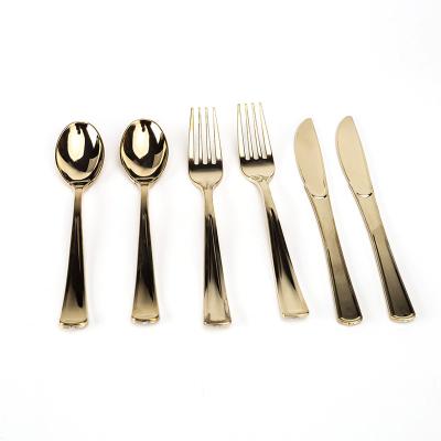 China Hot Selling Plastic Silver Rose Plastic Gold 100 Spoon Cutlery 100 Plastic Fork 100 Disposable Knives for sale