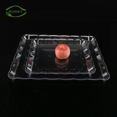 China Large Cafeteria Disposable Square Meat Vegetable Food Nuts Gold Supplier Plastic Fruit Serving Tray for sale