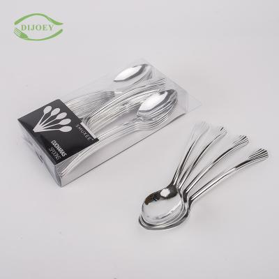 China Disposable Professional Custom Silver PS Tableware Disposable Plastic Cutlery Set for sale