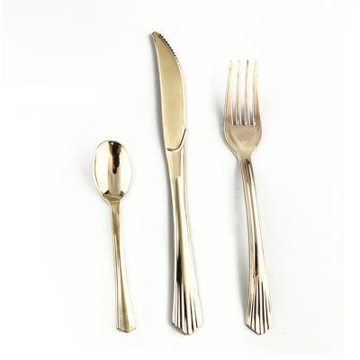 China Disposable Plastic Forks And Disposable Spoons Gold Wedding Cutlery for sale