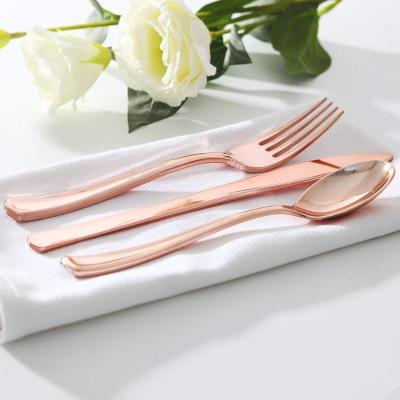 China Plastic Bulk Plastic Rose Disposable Gold Utensil Cutlery Set for sale