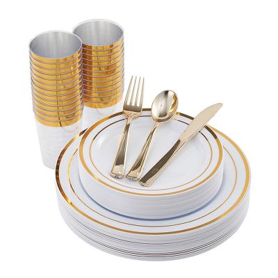 China New Design Wedding Party Disposable Gold Dish Rim Plastic Dinnerware Sets for sale