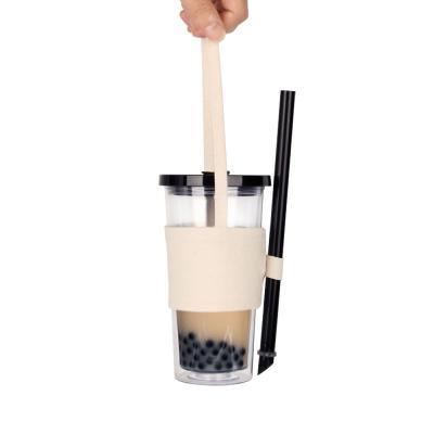 China Viable Bubble Tea Mugs With Sealable Lid, Plastic Doublw Wall Boba Cups With Handle Bag BPA Free Boba Tumbler With Straw And Brush for sale