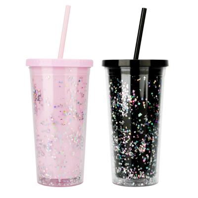 China Viable 20oz 24oz Shinny Glitter Tea Cups Wholesale Tumbler With Glitter Logo Insert Custom Glitter Drinking Cups for sale