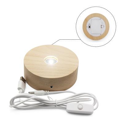 China Wholesale Modern 5V Led Low Battery Box Night Light Wooden Base For Crystal Ball for sale