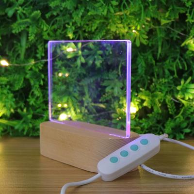 China Hot Sale Modern LED Night Light RGB Oval Wood Base Dimmable Wood Base Color Changing Acylic Lamp For DIY for sale