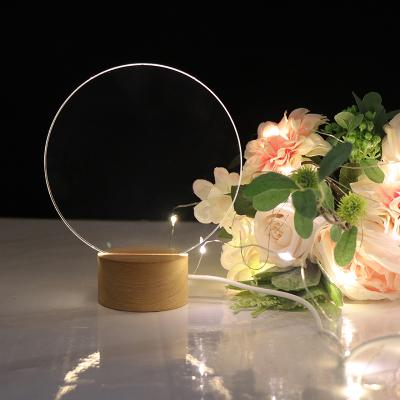 China Modern Wooden Base 3D Girls Bedside Lamp LED Night Light with Empty Acrylic for DIY for sale