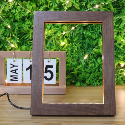 China Modern Wholesale Walnut USB Powered Led Wooden Photo Frame Dimmable 3D Night Light For Acrylic for sale